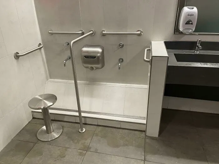 Saw This In A Restroom Which Has Faucets And Drain Down Low And A Dryer