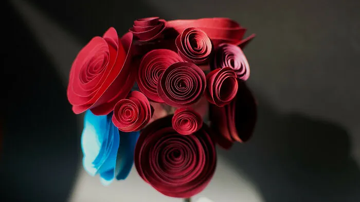 red and blue paper roses