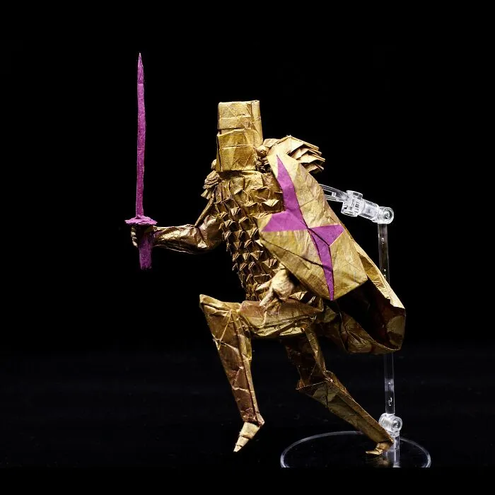 origami knight on a black background