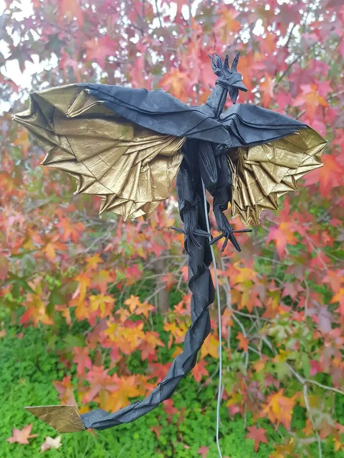 I Folded This Origami Phoenix From One Square Of Paper, No Cuts Or Glue