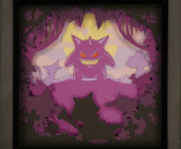 a purple Gengar paper craft 