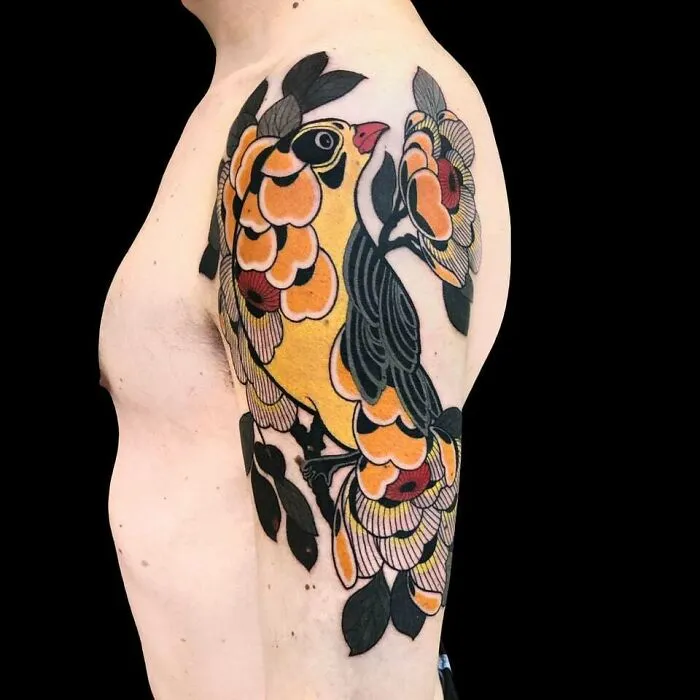 Bird And Flowers Done At Manulibera Tattoo (Milan, Italy) By Emanuele Sircana