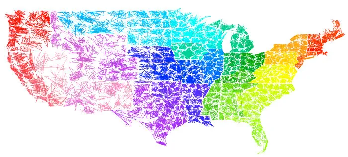 Single Line Drawn Through All Zip Codes In Numerical Order