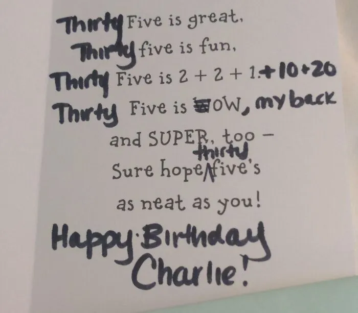 Wife Modified A 5yo Birthday Card For My Brother's 35th