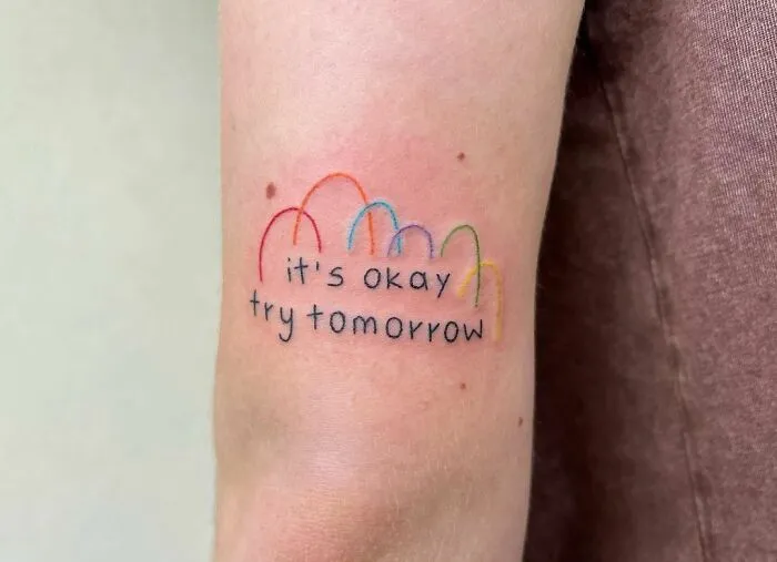 “It's Ok, Try Tomorrow” Lettering Tattoo