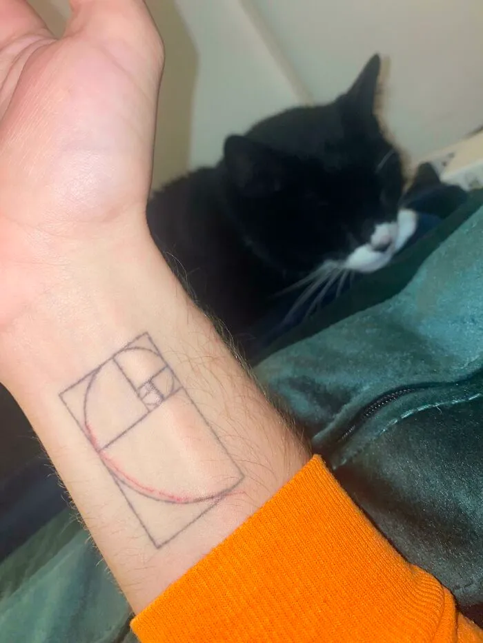 Mi gato me arañó perfectamente alineado con mi tatuaje de una espiral dorada