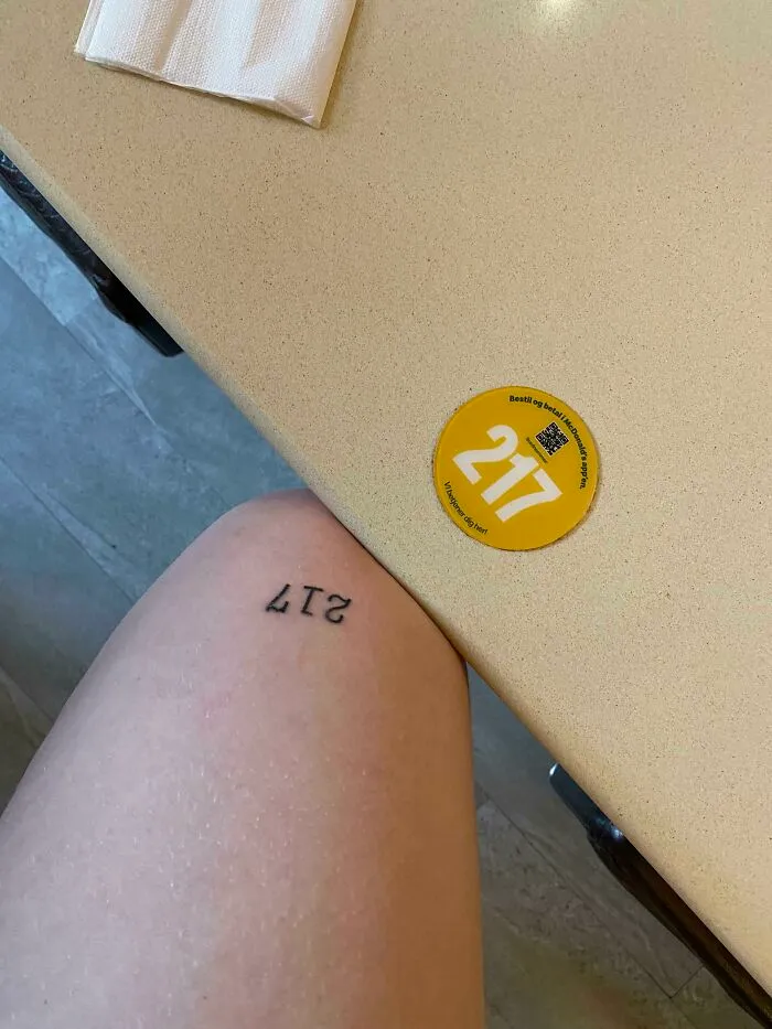 Tattoo number 217 matching perfectly with the table token number.