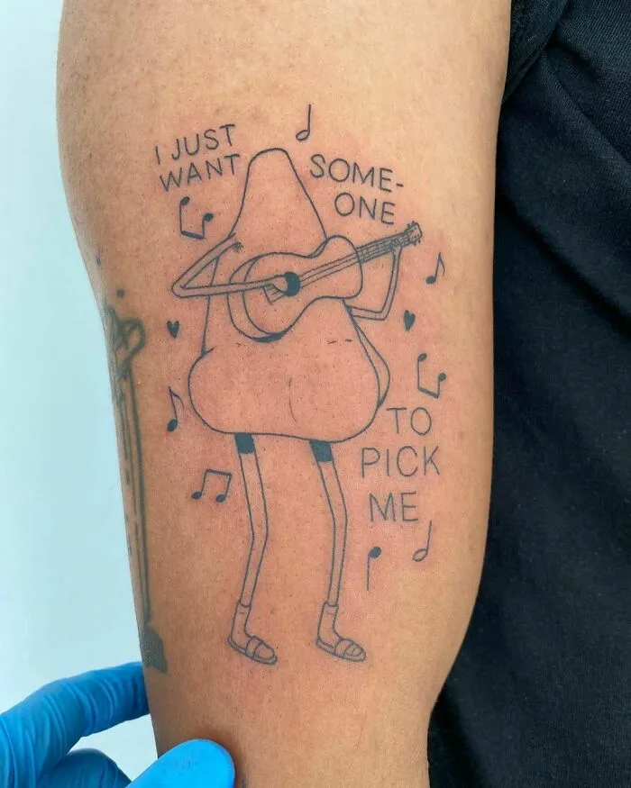 “I Just Want Someone to Pick Me” Lettering Tattoo