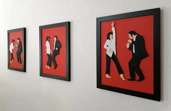 Hice un conjunto de piezas de Pulp Fiction de madera contrachapada. Espero que les gusten