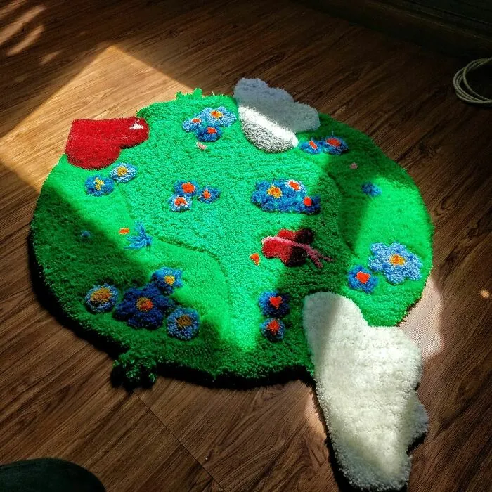 Colorful flowers with hearts rug