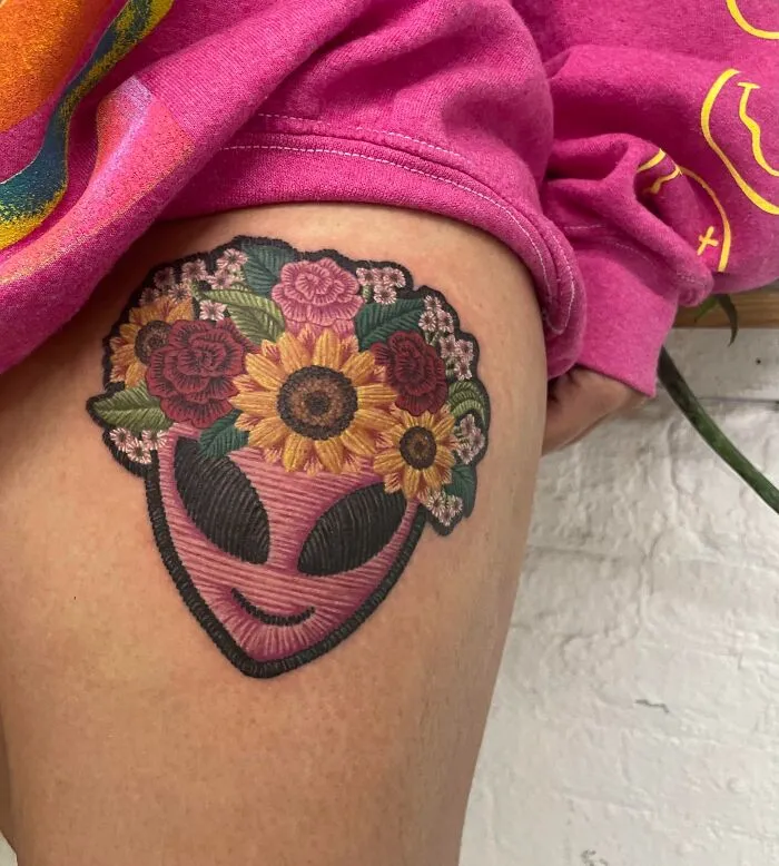 Flower Crow Alien By Gyeong, Guest Artist At Macondo Tattoo, NYC