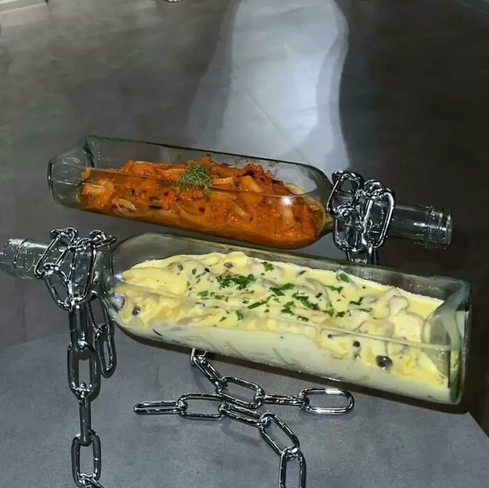 Pasta en botella de vino