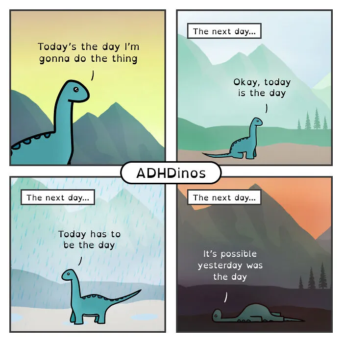 I Create Comics About What It’s Like Living With ADHD In Adulthood Through This Cute Dinosaur Character (30 New Pics)