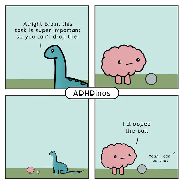 I Create Comics About What It’s Like Living With ADHD In Adulthood Through This Cute Dinosaur Character (30 New Pics)