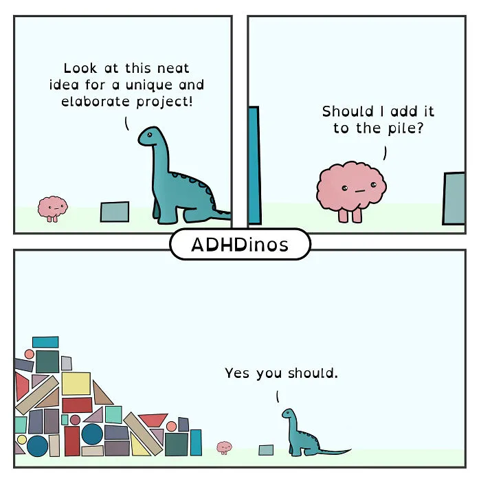 I Create Comics About What It’s Like Living With ADHD In Adulthood Through This Cute Dinosaur Character (30 New Pics)