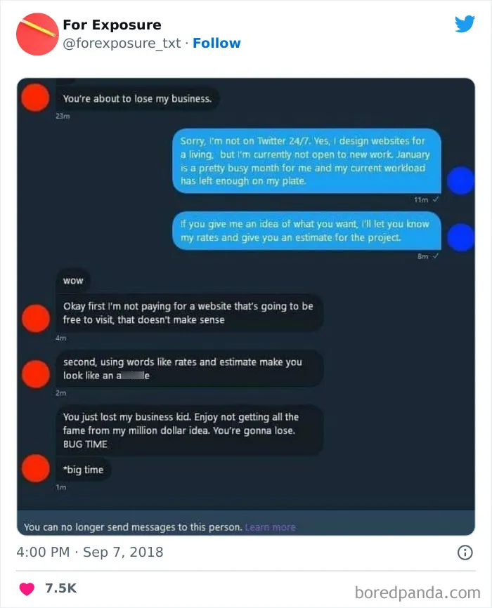 "For Exposure": 40 Screenshots Of Choosing Beggars Caught In Action When It Came To Paying For Services They Asked For