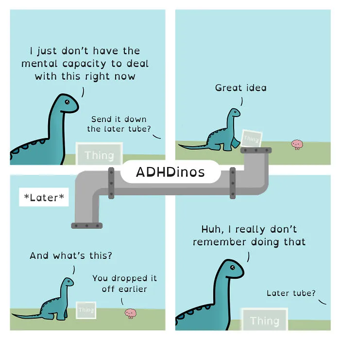 I Create Comics About What It’s Like Living With ADHD In Adulthood Through This Cute Dinosaur Character (30 New Pics)