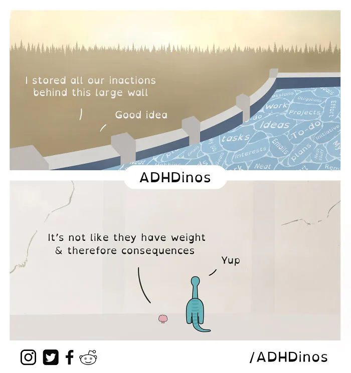 I Create Comics About What It’s Like Living With ADHD In Adulthood Through This Cute Dinosaur Character (30 New Pics)