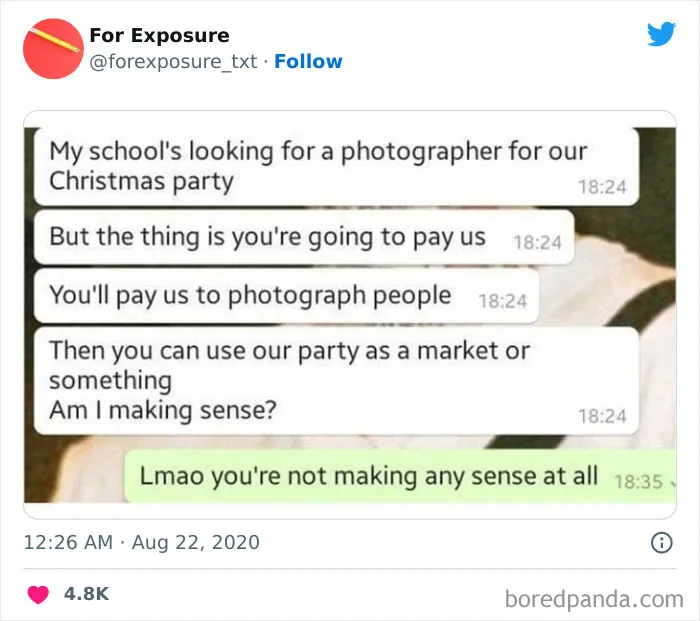 "For Exposure": 40 Screenshots Of Choosing Beggars Caught In Action When It Came To Paying For Services They Asked For