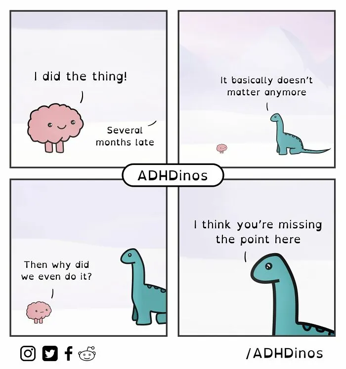 I Create Comics About What It’s Like Living With ADHD In Adulthood Through This Cute Dinosaur Character (30 New Pics)