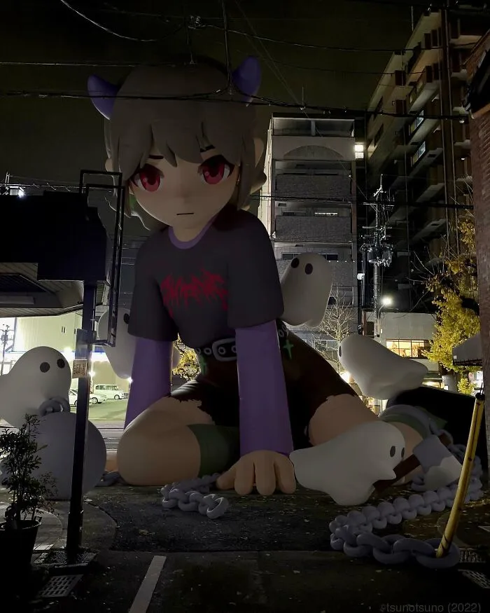 21 Giant Inflatable Female Anime Characters Digitally Placed In The City By This Japanese Artist Look Incredibly Realistic