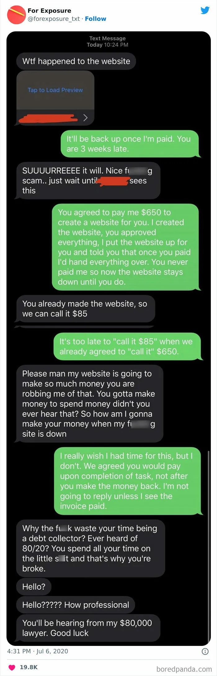 "For Exposure": 40 Screenshots Of Choosing Beggars Caught In Action When It Came To Paying For Services They Asked For
