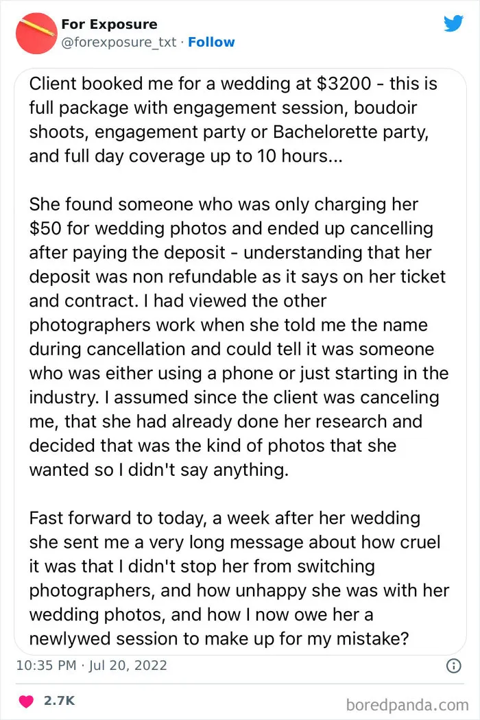 "For Exposure": 40 Screenshots Of Choosing Beggars Caught In Action When It Came To Paying For Services They Asked For