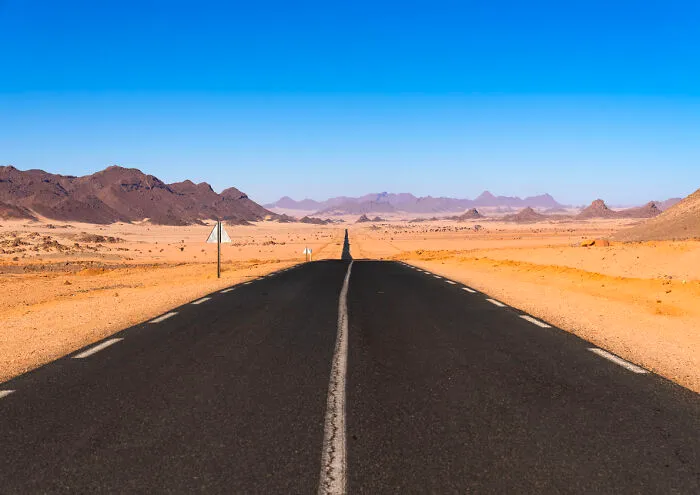 Asphalt Road In The Desert, North Africa, Erg Admer, Algeria