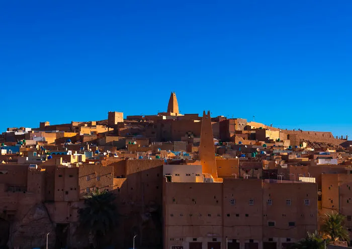 View Of The Old Town With A Minaret At The Top, North Africa, Ghardaia, Algeria
