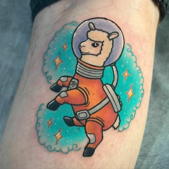 Super Fun Space Llama Tattoo