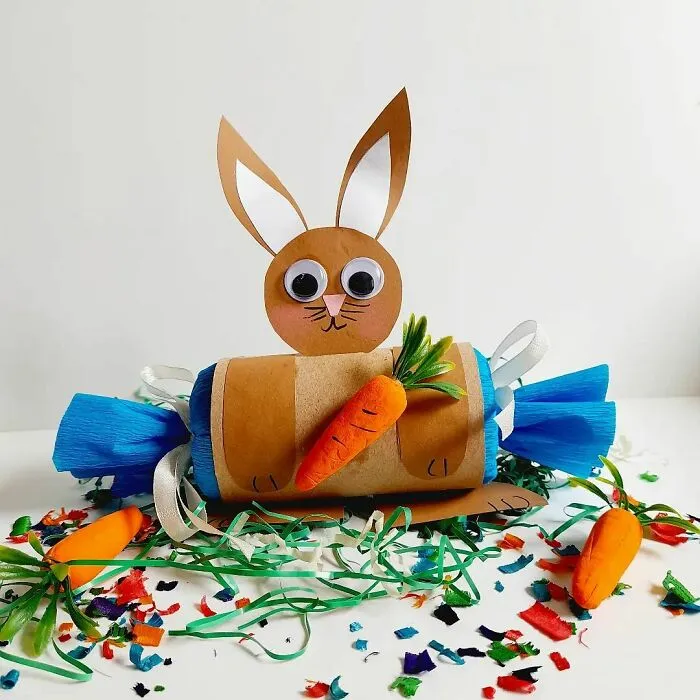 Bunny out of some collage paper and cardboard rolls 