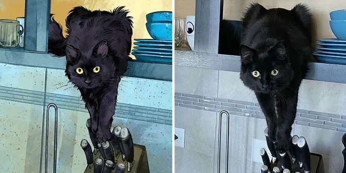 32 Of The Funniest Internet-Famous Cat Pics Get Illustrated By Catwheezie (New Pics)