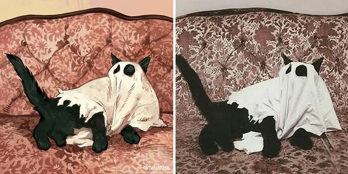 32 Of The Funniest Internet-Famous Cat Pics Get Illustrated By Catwheezie (New Pics)