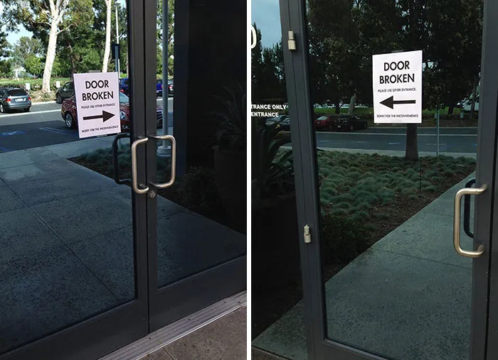 This Year's Prank. Our Two Employee Entrances Are About 150 Yards Apart