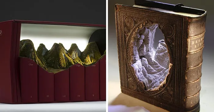 30 Stunning Landscapes That This Artist Created By Carving And Painting Old Books