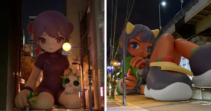 21 Giant Inflatable Female Anime Characters Digitally Placed In The City By This Japanese Artist Look Incredibly Realistic