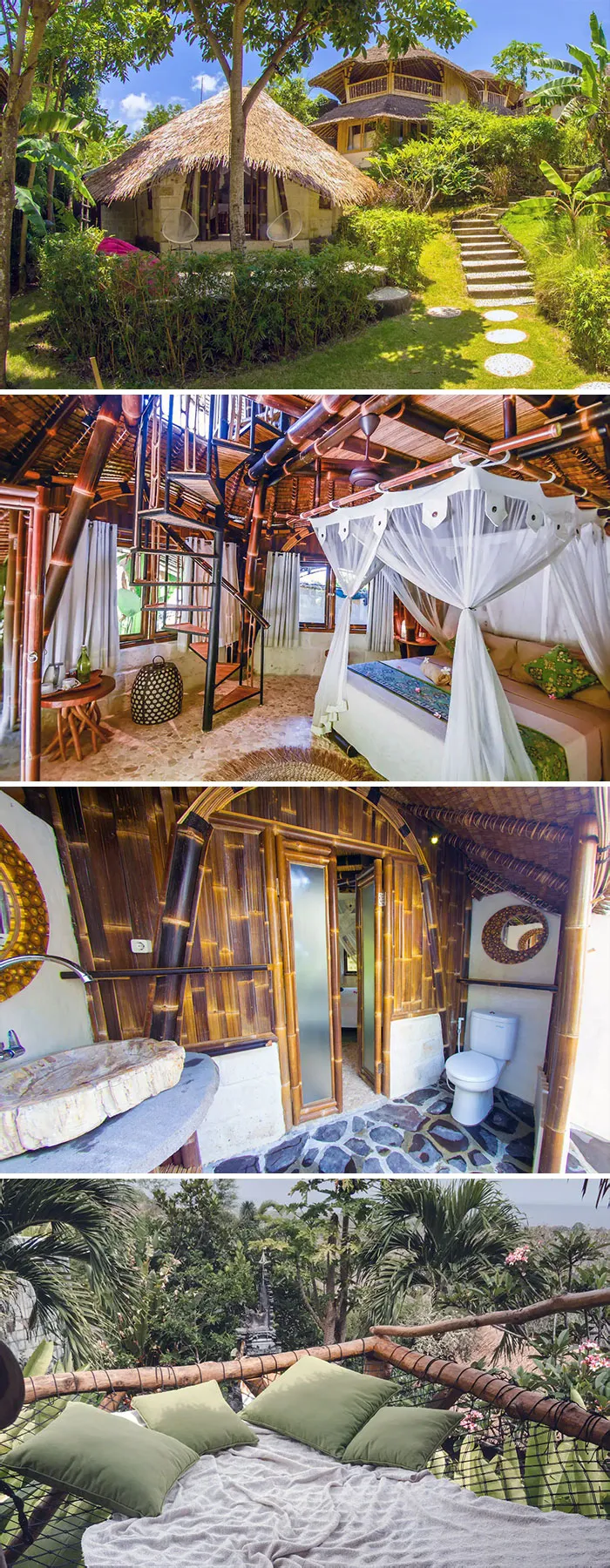 Semi-Open Bamboo Bungalow With Hammock Net. Pecatu, Bali, Indonesia