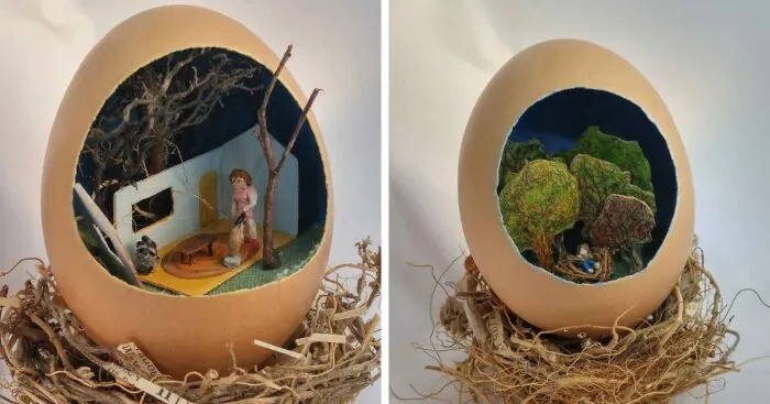 "Scenes In An Eggshell": I Made Art From Eggshells While Living In A Small Space With A Toddler (6 Pics)
