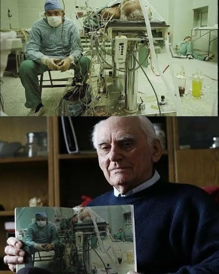 A Picture Of Dr. Religa Monitoring His Patient's Vitals After Completing A 23-Hour-Long Heart Transplant. His Assistant Is Asleep In The Corner. 1987