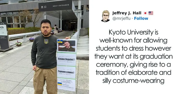 Kyoto University Graduates Traditionally Put On Bizarre Outfits For The Ceremony, And This Student Attempts To Cosplay President Zelensky