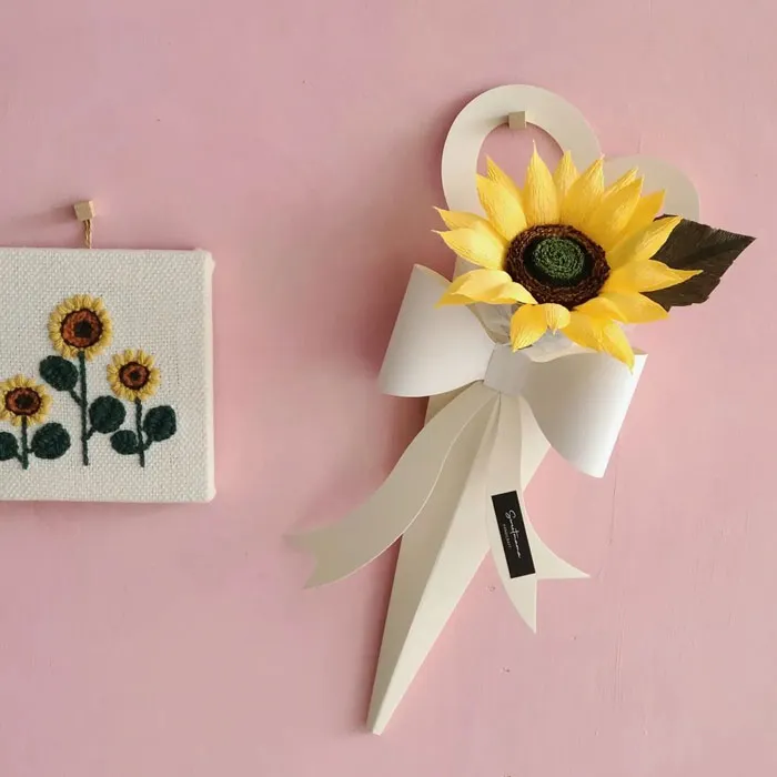 sunflower paper flower on the wall