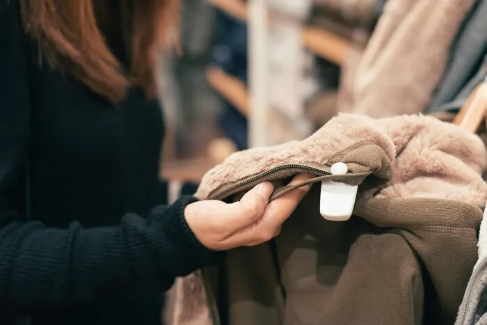 Woman Holding Clothes In The Store 