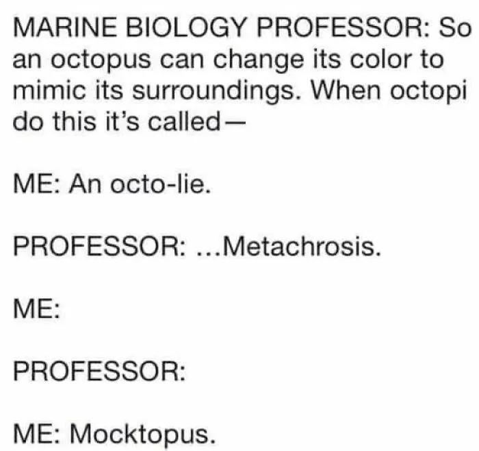 Marine biology dad joke about octopus color-changing humor.