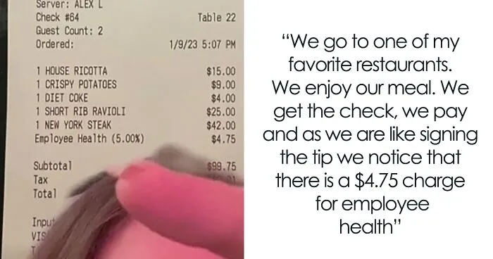 Woman Notices An "Employee Health" Charge On Her Bill, Learns She's Paying For Staff's Healthcare And Is Majorly Confused