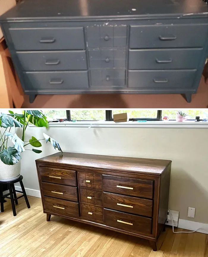 Hallazgo de $75 en Craiglist. Terminé obteniéndolo gratis luego de que el dueño vio que estaba embarazada. ¡¡Es la primera vez que restauro algo!! Estoy feliz con el resultado
