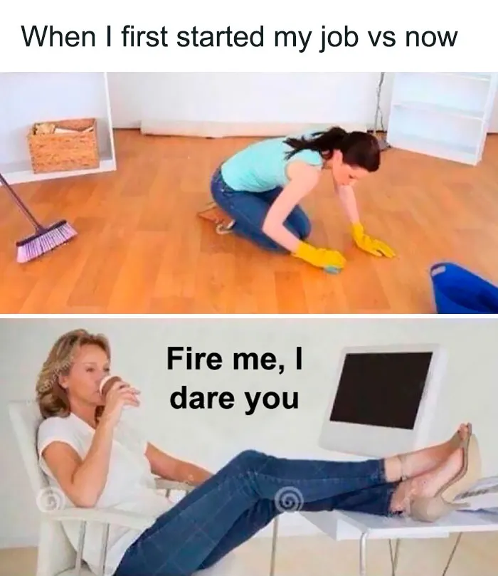 Meme depicting the struggles of working in retail: a contrast between hard work and relaxed attitude.