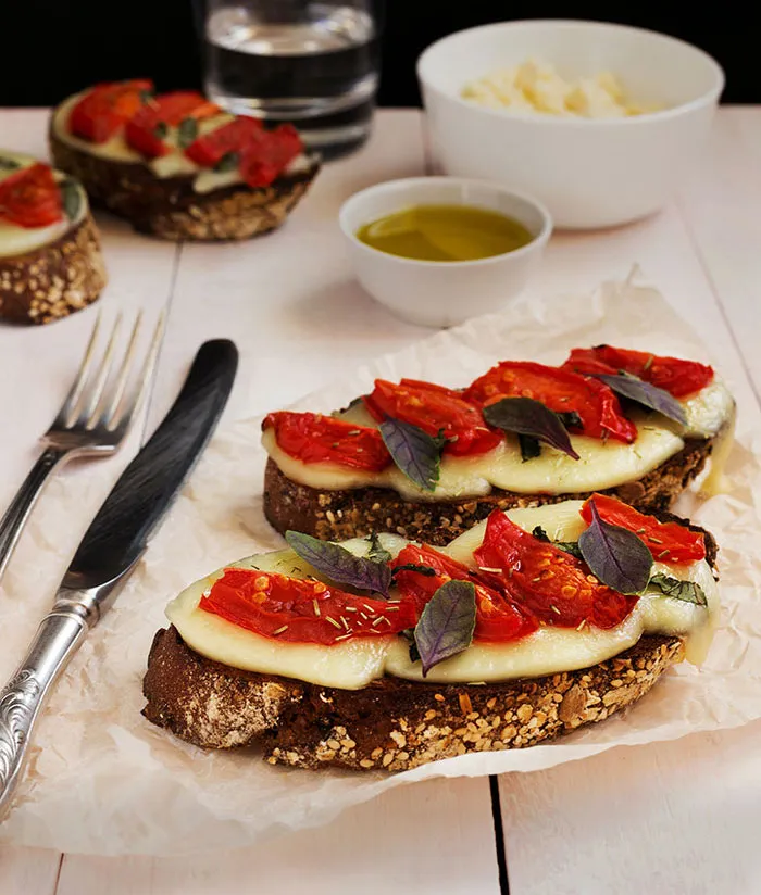 Bruschetta with cheese and tomatoes