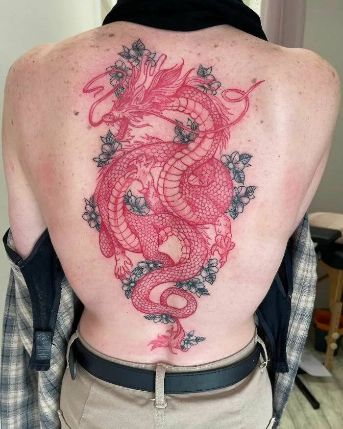 Red Ink Dragon Tattoo
