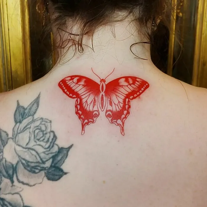 Red Ink Butterfly Tattoo