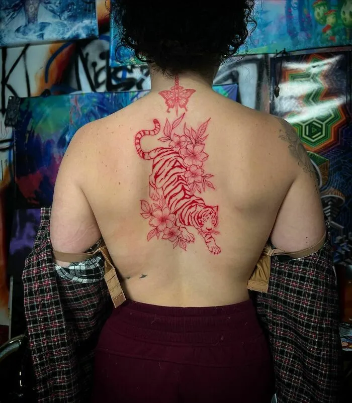 Todays Fun Red Ink Tiger Back Piece